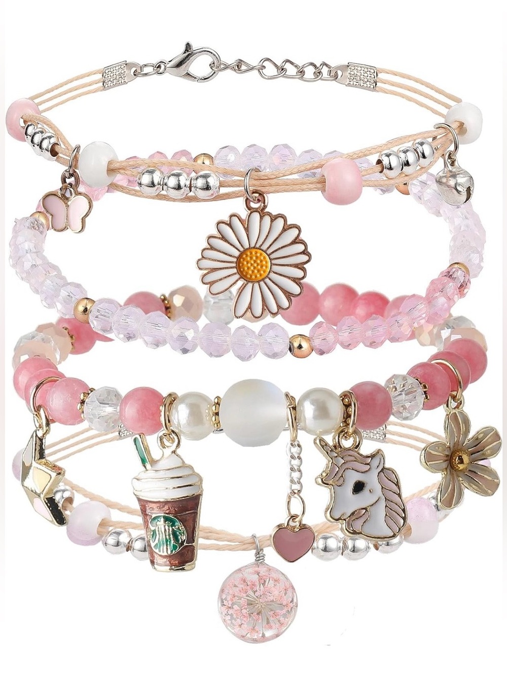 4PCS Beaded Charm Bracelets for Teen Girls Adjustable Birthday Gift
Crystal/Pear